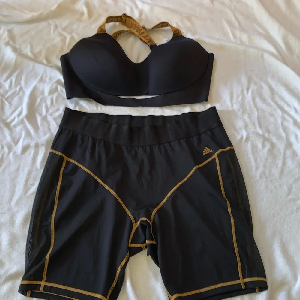 Ivy Park Beyoncé Adidas black gold sports bra 2X AND athletic shorts 3X DRIP 2.2 - Picture 2 of 16